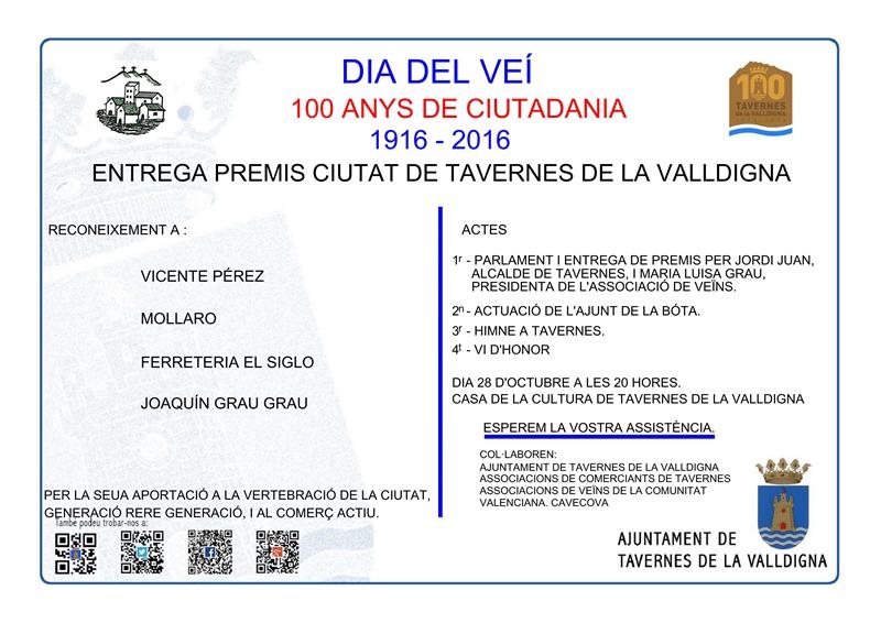 Tavernes de la Valldigna celebrará el Día del Vecino con reconocimientos