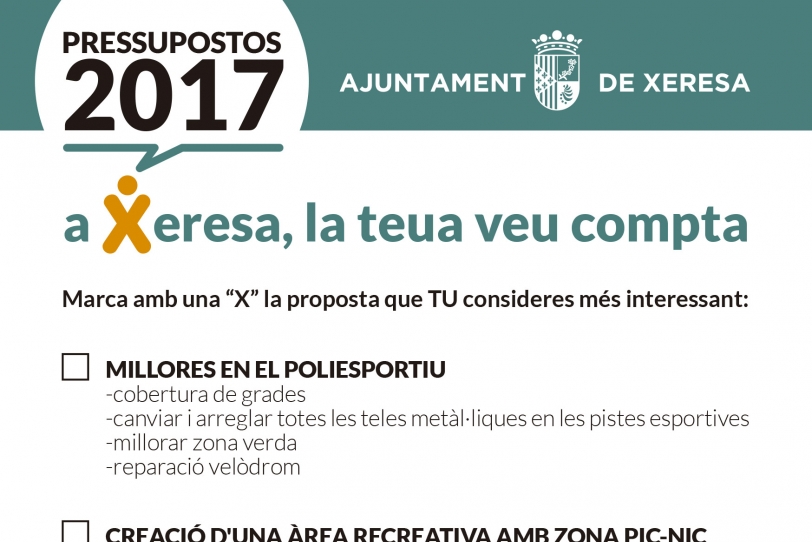 Xeresa pregunta a sus vecinos en qué quieren que se invierta en 2017