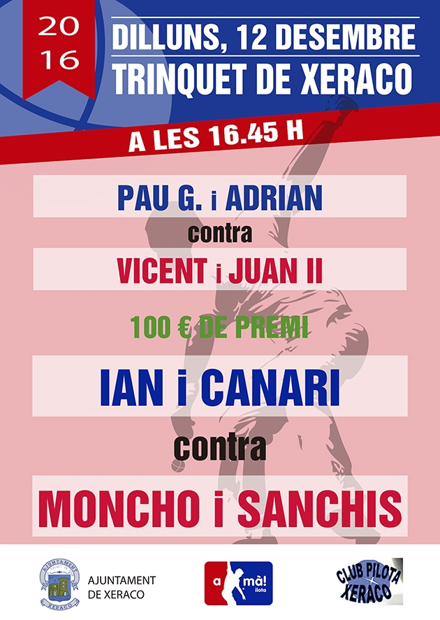 En el Trinquet de Xeraco se juegan un premio de 100 euros en metálico 