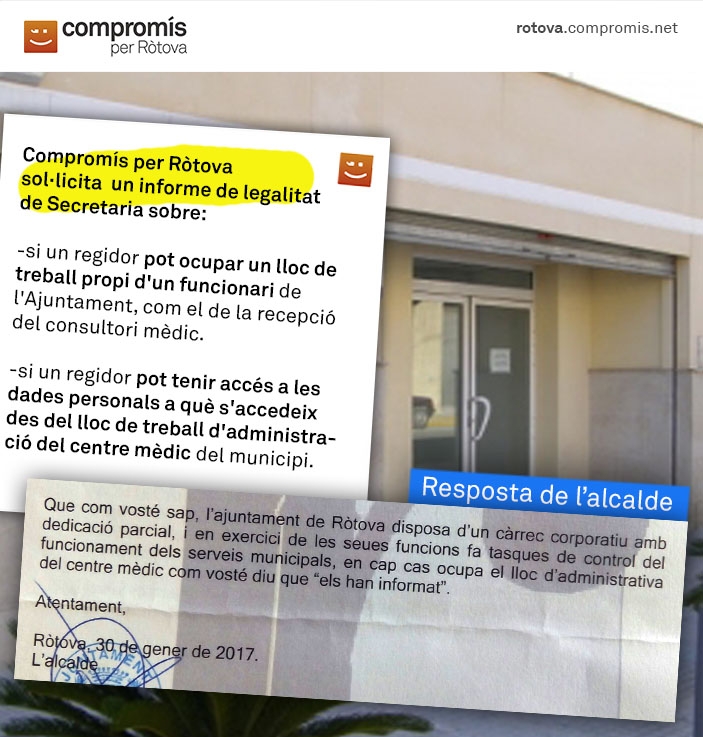 Compromís per Ròtova pide el informe sobre los puestos del centro médico