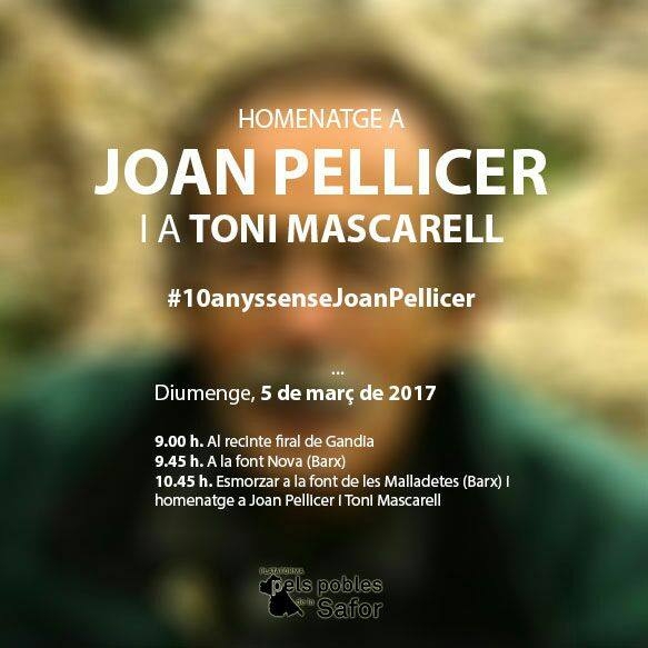 La Safor recuerda los 10 años sin Joan Pellicer y le rinde homenaje