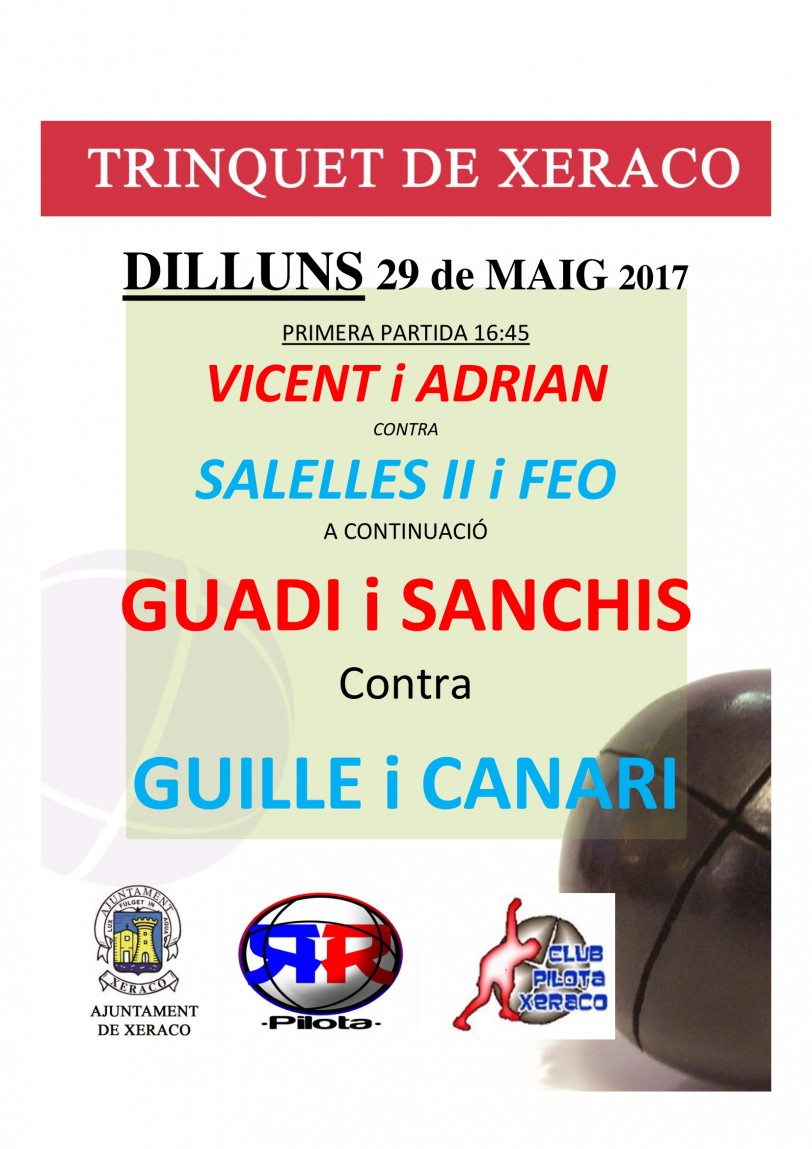 El Trinquet de Xeraco acoge dos partidas de Pilota Valenciana el 29 de mayo