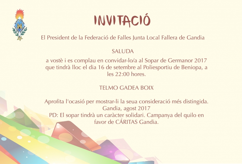 Las Fallas de Gandia volverán tras el tradicional `Sopar de Germanor´