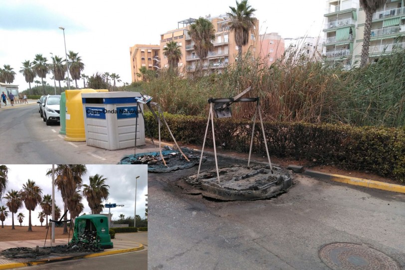 Vandalismo con la quema de contenedores de madrugada en la playa de Daimús
