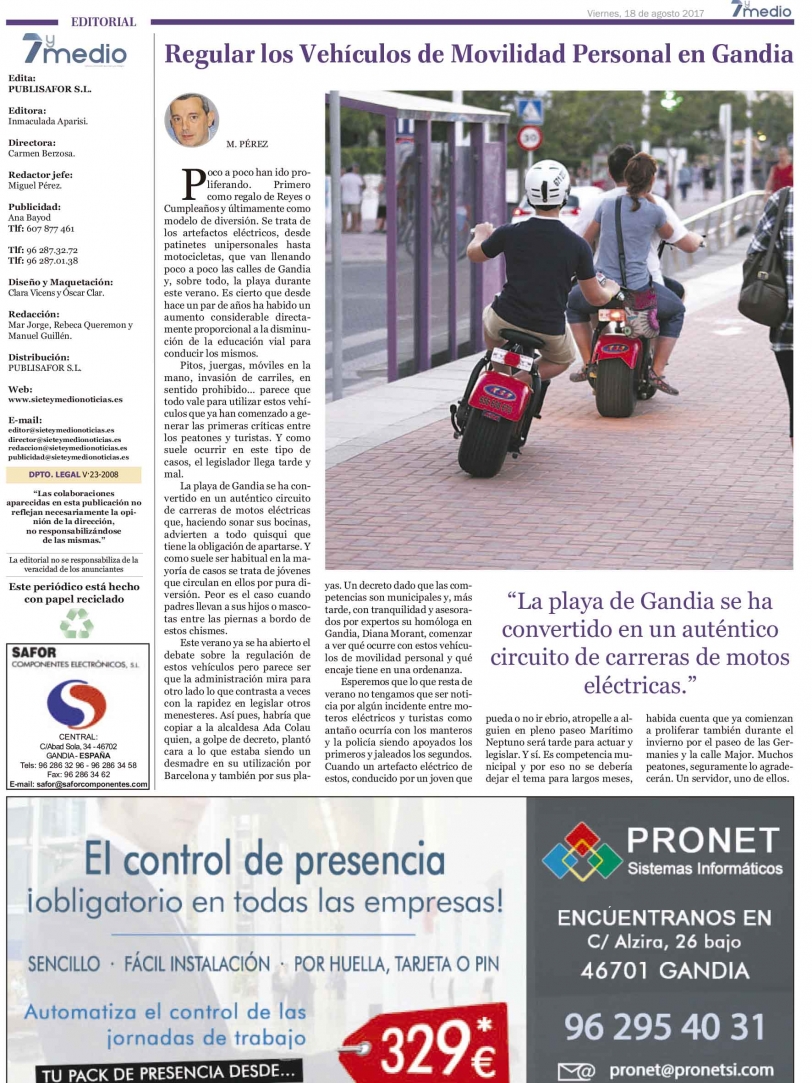 Editorial: Regular los Vehículos de Movilidad Personal en Gandia