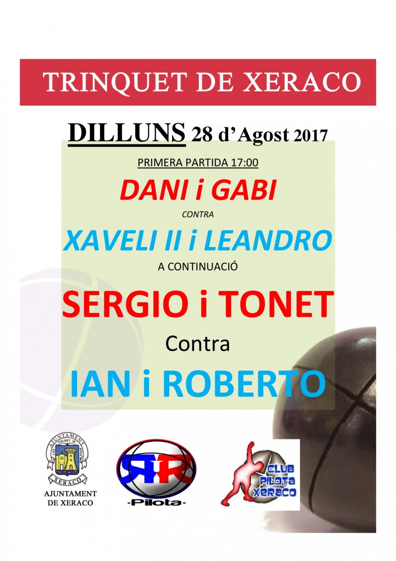 El Trinquet de Xeraco presenta dos nuevas partidas el 28 de agosto