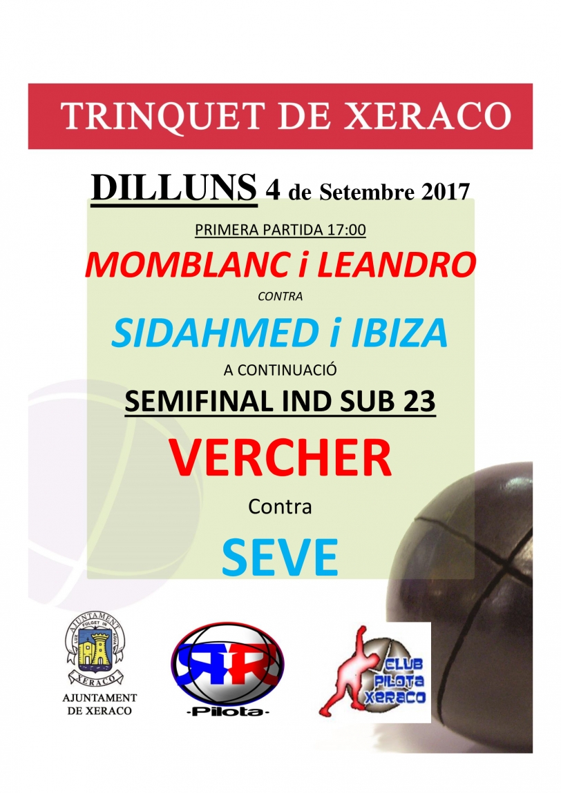 El Trinquet de Xeraco presenta dos nuevas partidas el 4 de septiembre