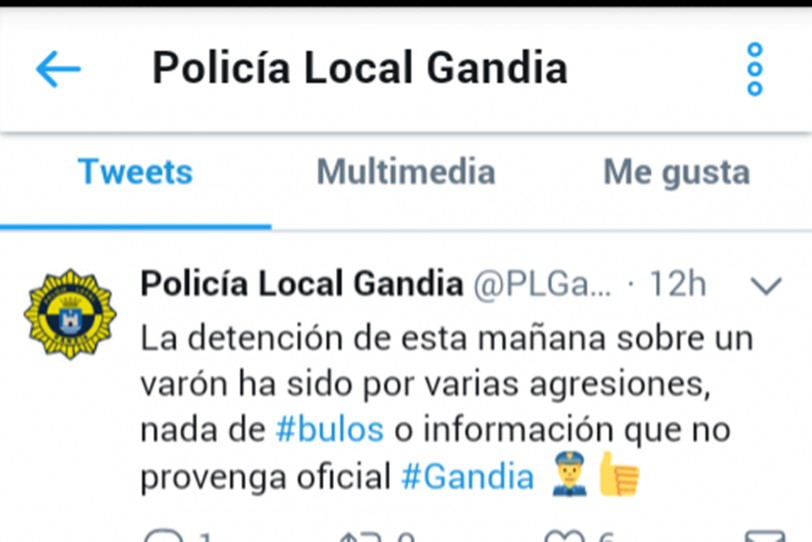 La Policía Local de Gandia advierte del bulo de la detención en WhatsApp