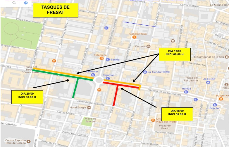 Gandia cierra la calle Ferrocarril de Alcoi a la altura del paseo Germanies