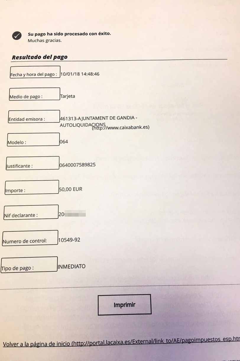 La Vicealcaldesa de Gandia reconoce el error, paga la multa y remite copia