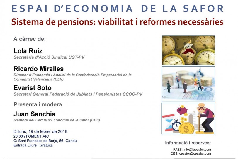 El Espai d'Economia de la Safor aborda hoy el sistema de pensiones