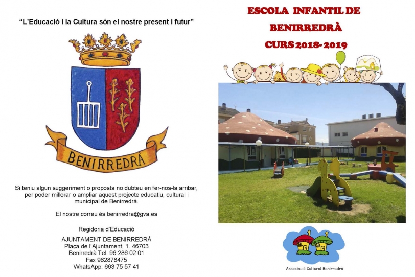 Mañana viernes se cierra el plazo en la Escoleta Infantil de Benirredrà