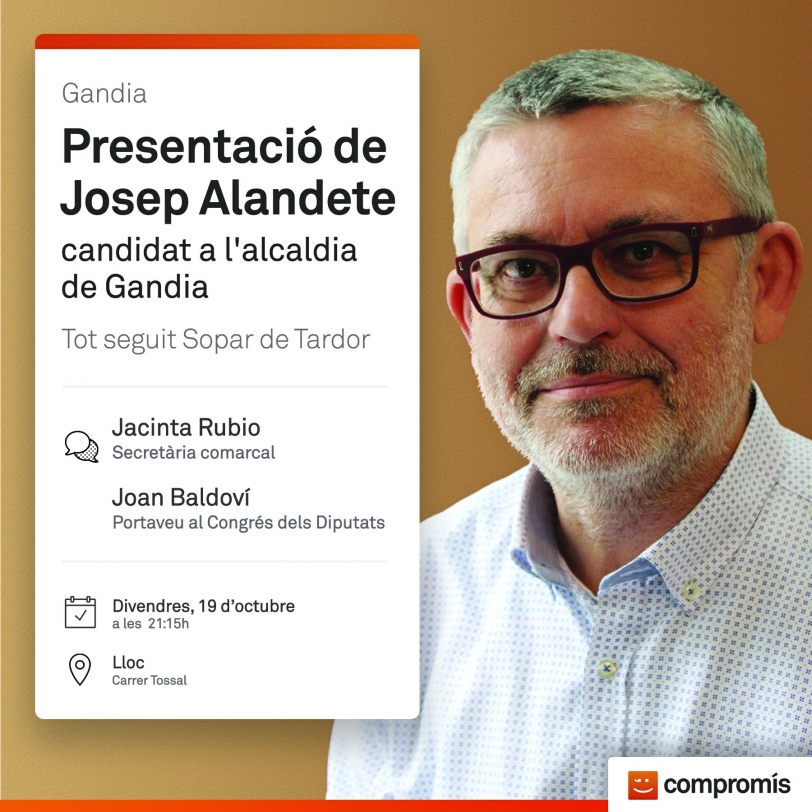 Compromís Gandia presenta a su candidato a la alcaldía, Josep Alandete