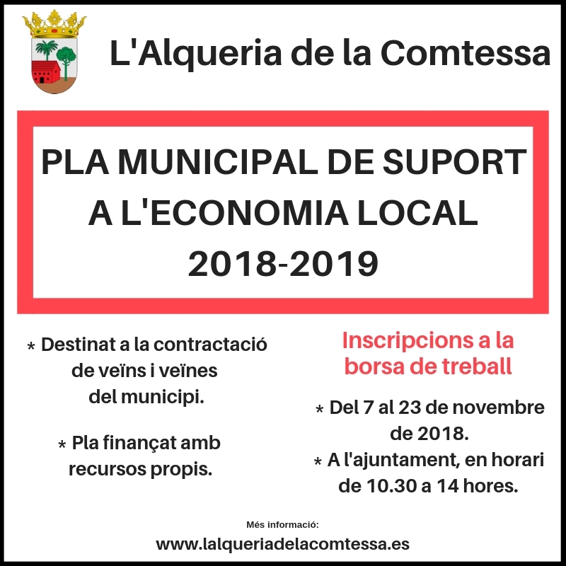 L'Alqueria lanza el Plan de Apoyo a la Economía Local 2018/2019