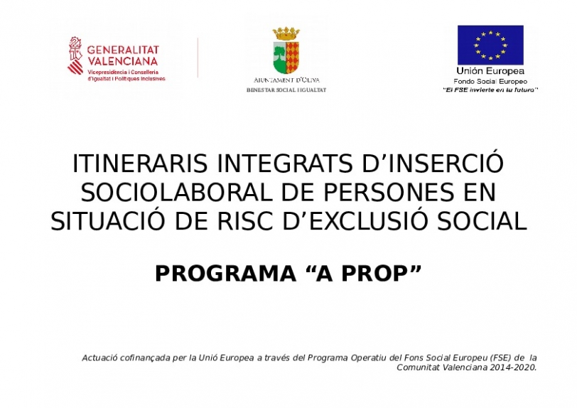 Bienestar Social inicia el Programa de Itinerarios Integrados “A prop”