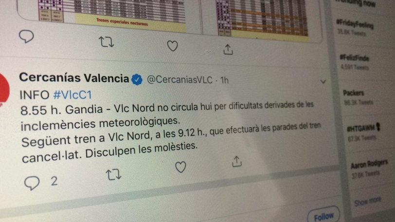 Los Cercanías Gandia-València circulan bien a excepción de uno esta mañana