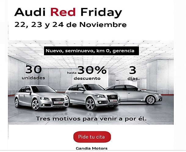 Gandia Motors, pone en marcha su campaña Audi Red Friday