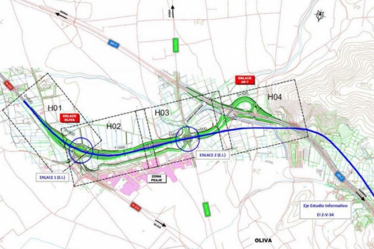 Fomento licita las obras de la conexión sur de Oliva con la AP-7 