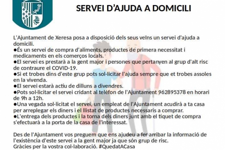 Xeresa implanta un teléfono de ayuda a domicilio por el coronavirus