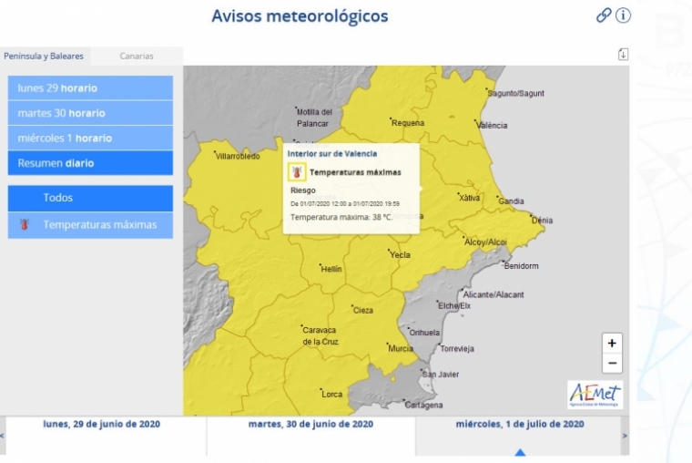Arranca el mes de Julio en la Safor con la alerta amarilla de 38 grados