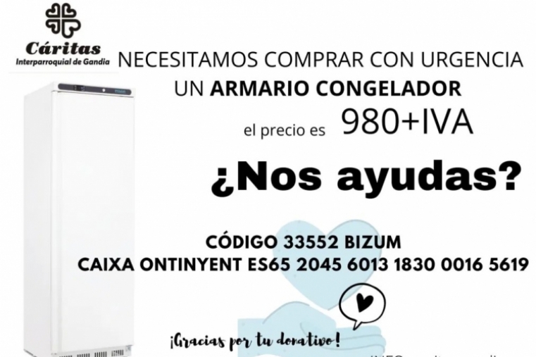 Cáritas necesita un armario congelador para el CAI