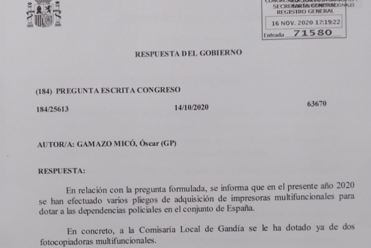 El Gobierno de España no dice la verdad sobre la Comisaría de Gandia