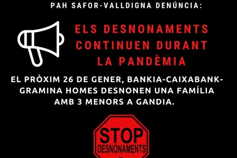 La PAH denuncia un desahucio en Gandia con tres menores de edad