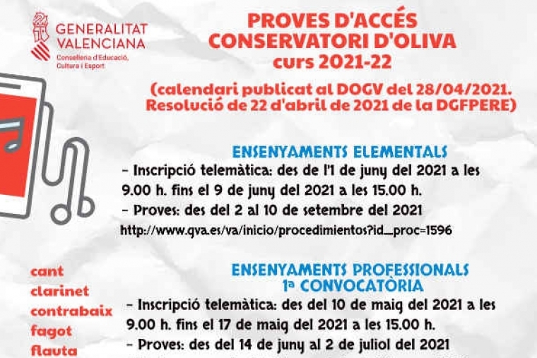 El Conservatorio de Música de Oliva abre desde hoy las inscripciones