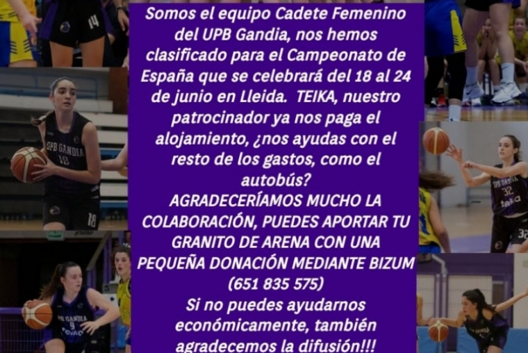 Las chicas del Cadete Femenino del Basquet Gandia piden ayuda