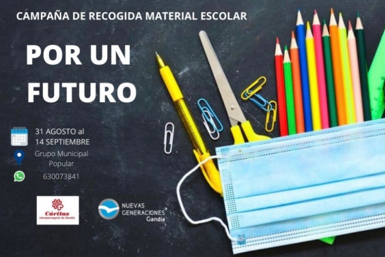 Nuevas Generaciones del PP de Gandia inicia la recogida de material escolar