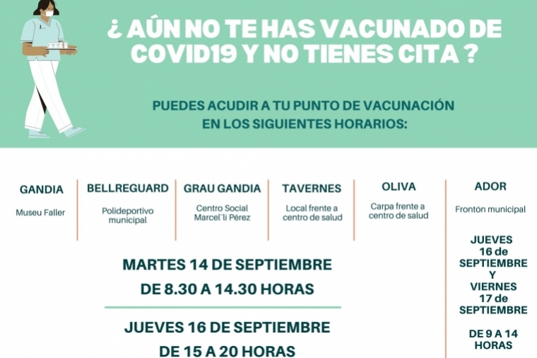 Nueva vacunación sin cita esta semana en 6 puntos de la Safor