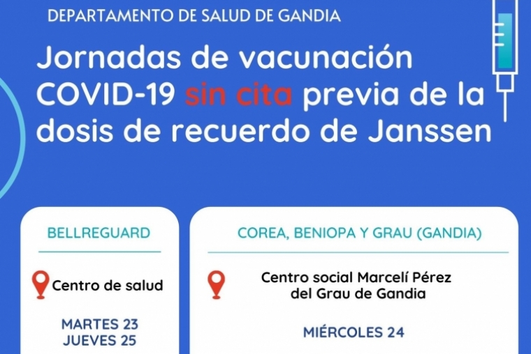 Calendario sin cita en la Safor para la segunda dosis de refuerzo de Janssen
