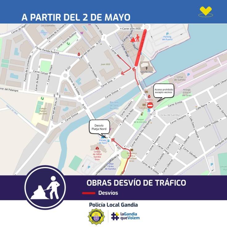 Comienza la peatonalización de la avenida de la Pau en el Grau-Playa de Gandia