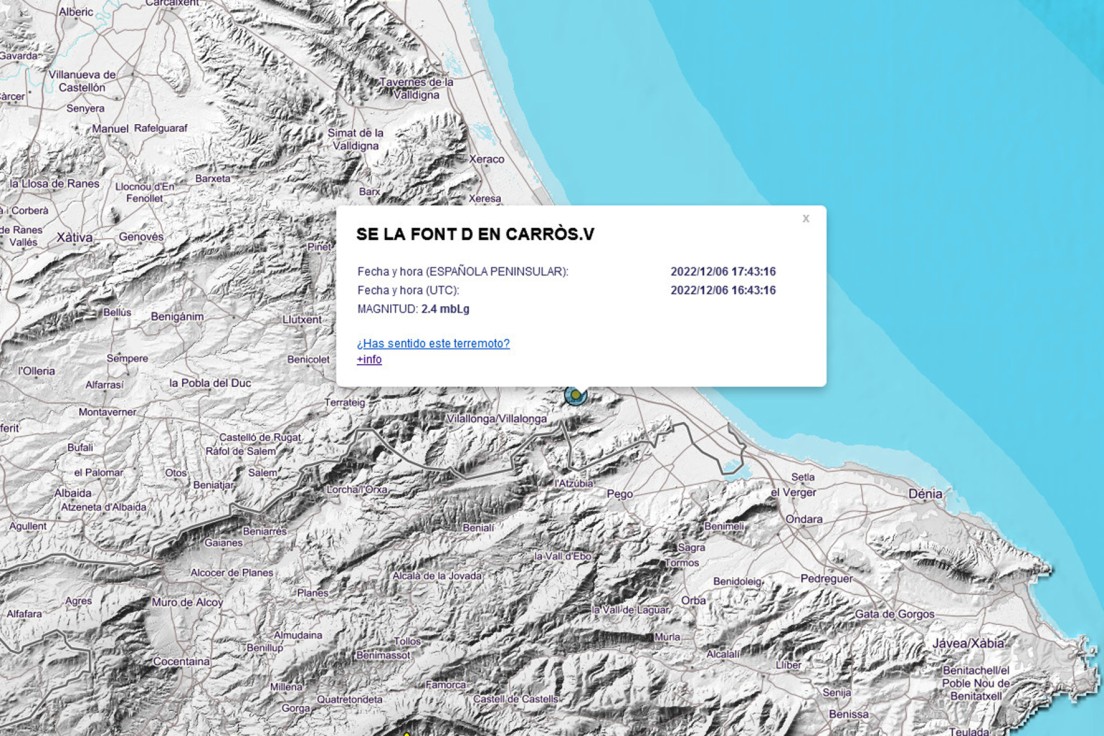 Vecinos de la Font d'en Carròs notaron ayer un terremoto de 2,4 grados