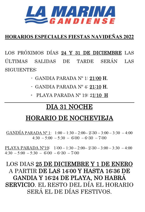 La Marina tiene horarios especiales en Gandia, Grau, y Playa para esta Nochevieja y Año Nuevo