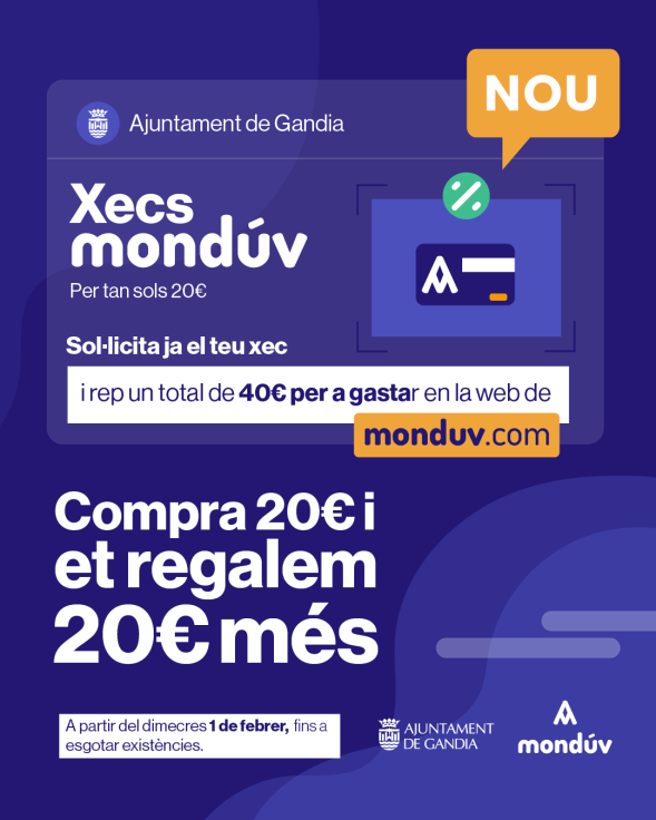 Gandia lanza los «Xecs Mondúv» para dinamizar la Marketplace y hacerla visible al exterior