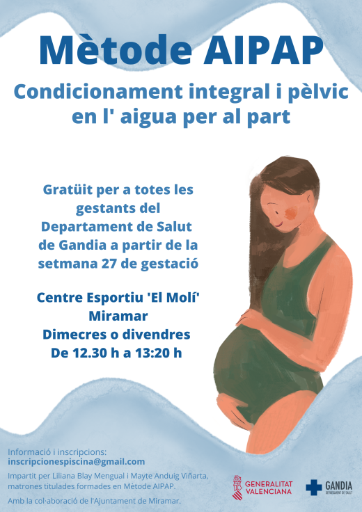 Matronas del departamento de Salud de Gandia ofrecen en la piscina de Miramar un curso gratuito para facilitar el parto
