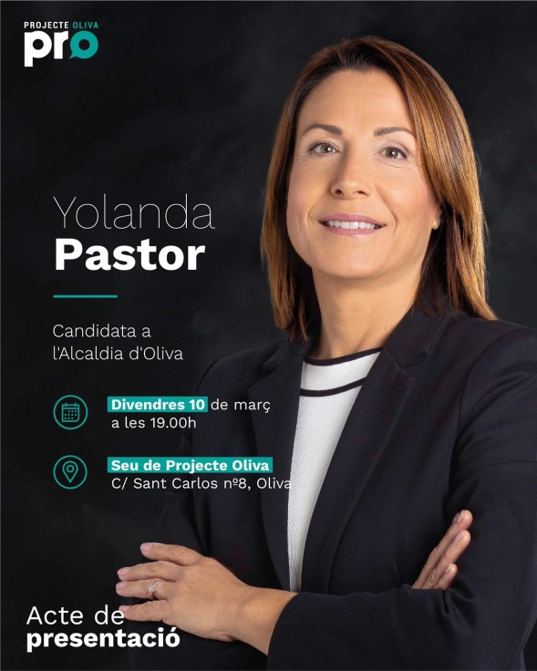 Projecte Oliva presenta este viernes a su candidata Yolanda Pastor