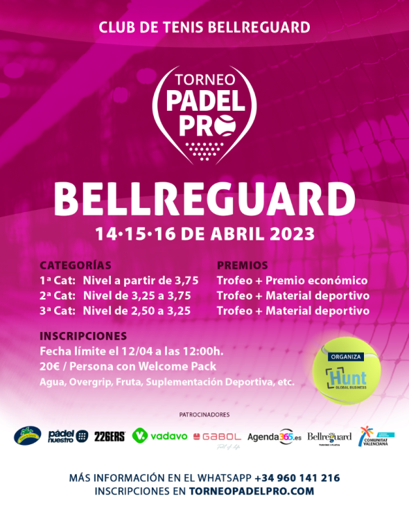 Se abren las inscripciones para el primer Torneo Bellreguard Padel Pro