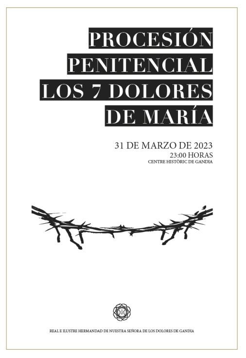 Procesión penitencial de los 7 Dolores de María por las calles del centro histórico de Gandia