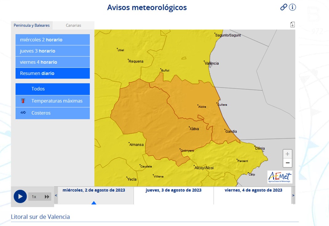 Arranca el mes de agosto en la Safor con alerta de calor con 39 grados y posibles lluvias mañana