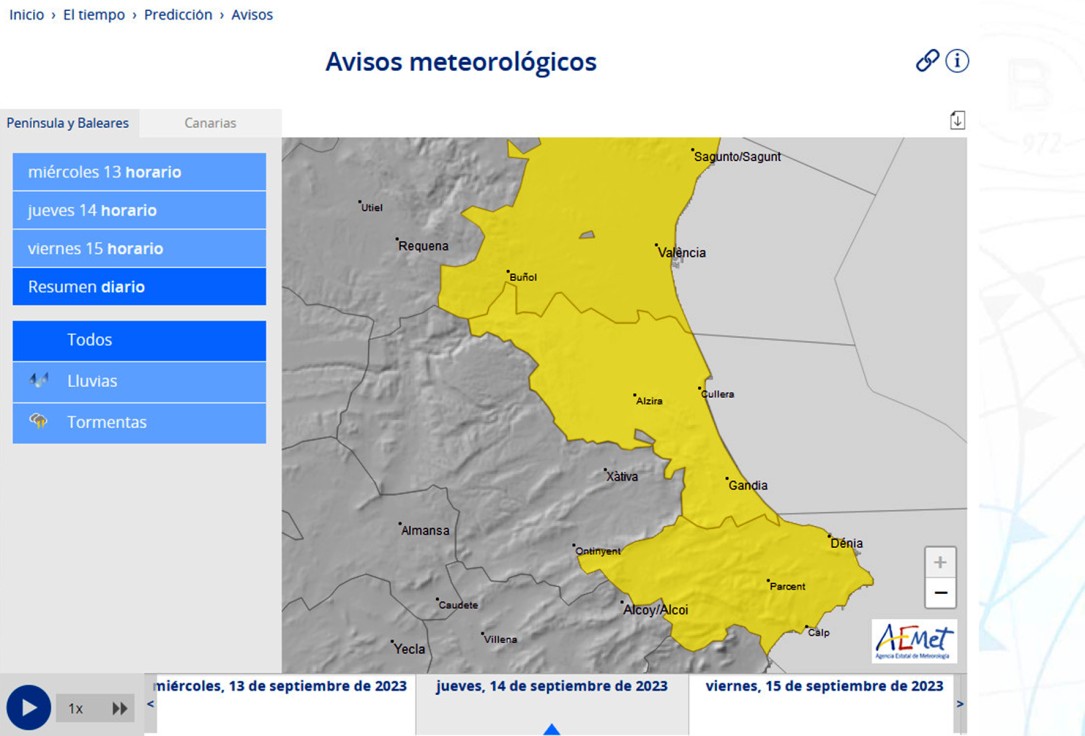 Jornada de transición la de hoy con la mirada puesta de nuevo en lluvias torrenciales mañana en la Safor