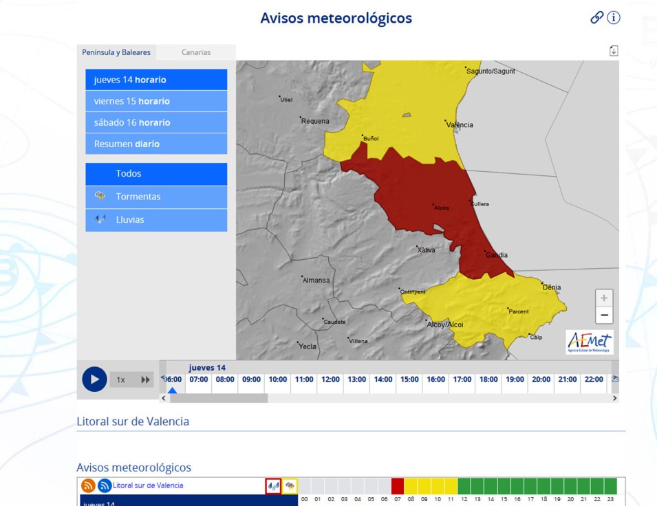Sigue la alerta por fuertes lluvias hoy en la Safor con un acumulado de 64 litros en Oliva