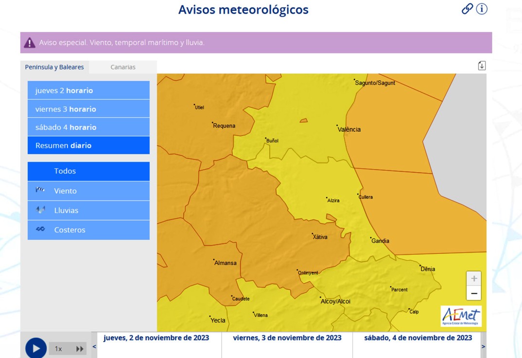 Tras el poniente de hoy en la Safor seguiremos sin lluvias y con 20 grados de media hasta el próximo martes