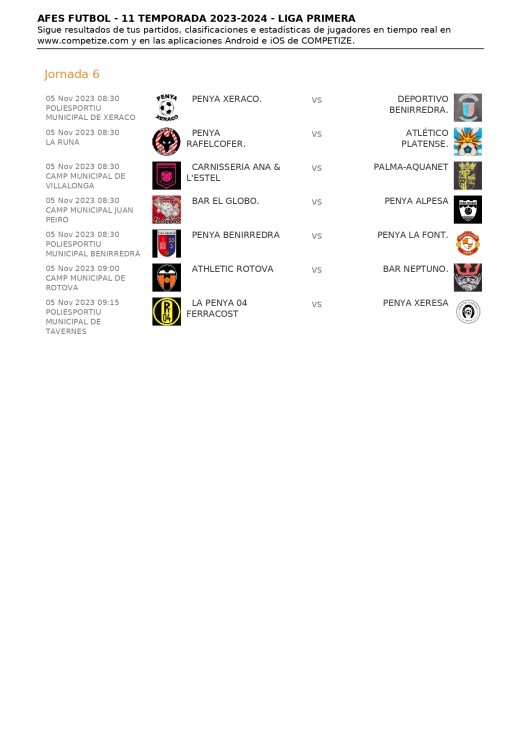 Los partidos de las AFES del domingo 5 de noviembre