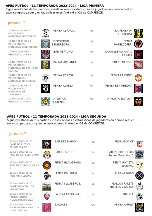 Los partidos de fútbol de las AFES del próximo domingo 12 de noviembre