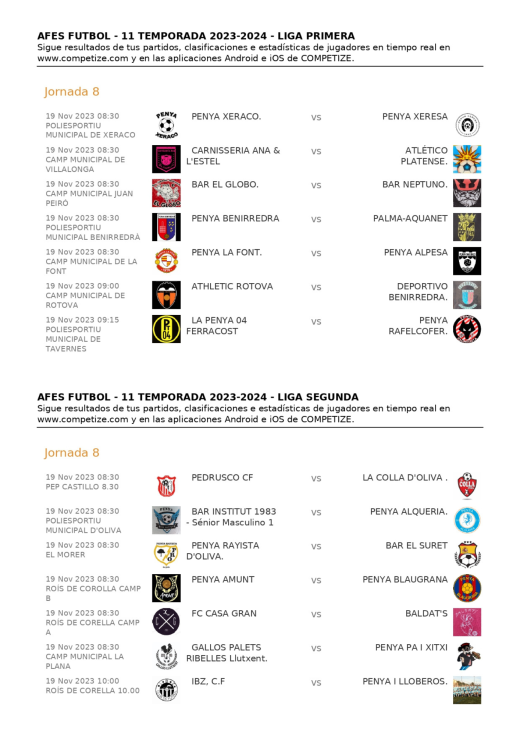 Los partidos de fútbol de las AFES del domingo 19 de noviembre