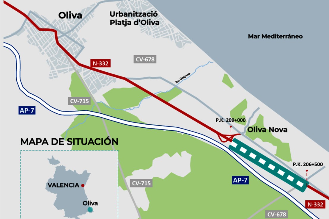 El Gobierno licita por 9,6 millones el cruce de la N-332 en Oliva con la carretera de Pego