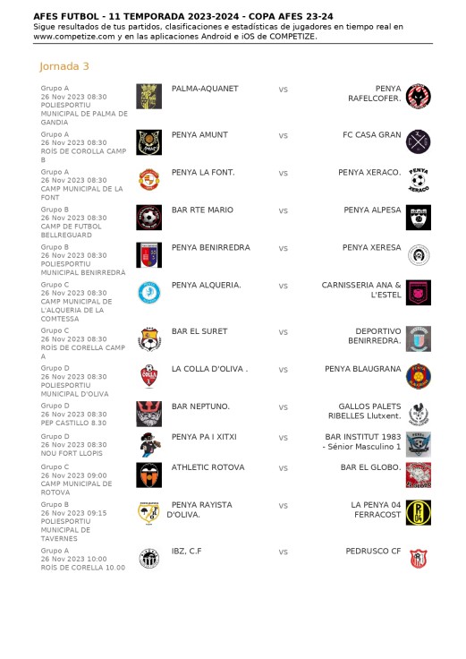 Los partidos de fútbol de las AFES del domingo 26 de noviembre