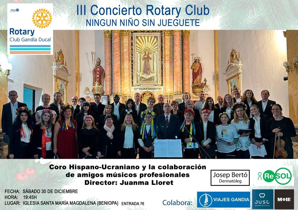 El Club Rotary Gandia Ducal celebra el concierto de navidad para la campaña “ningún niño sin juguete” a favor de las familias en riesgo de exclusión social